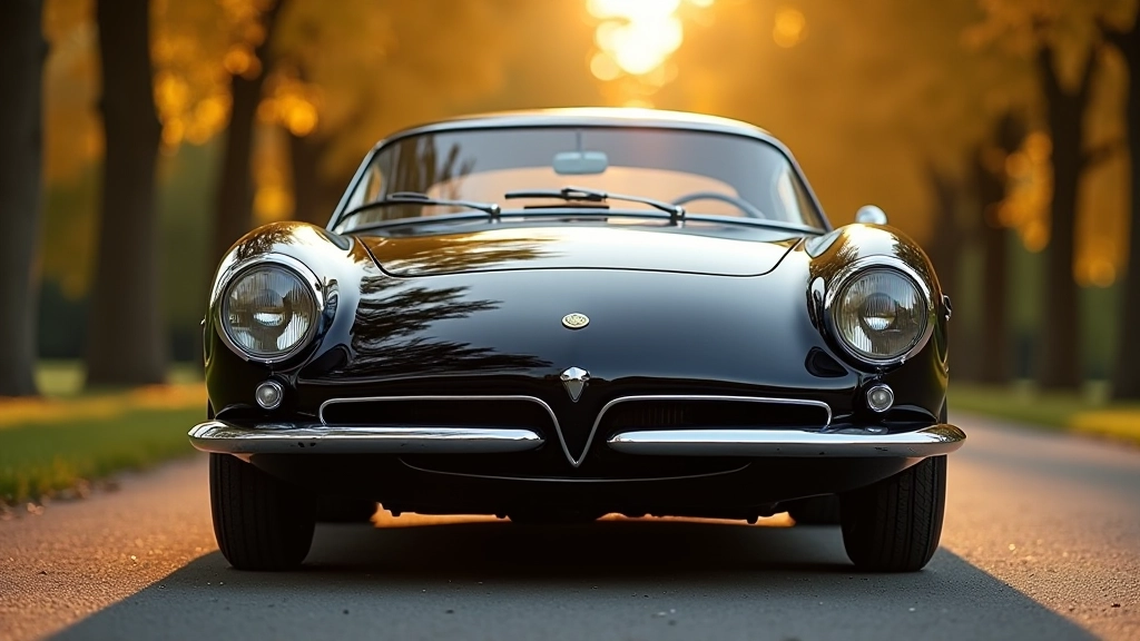 Juodas 1960-ųjų italų sportinis automobilis su chrominiais detalėmis, išorinis nuotrauka