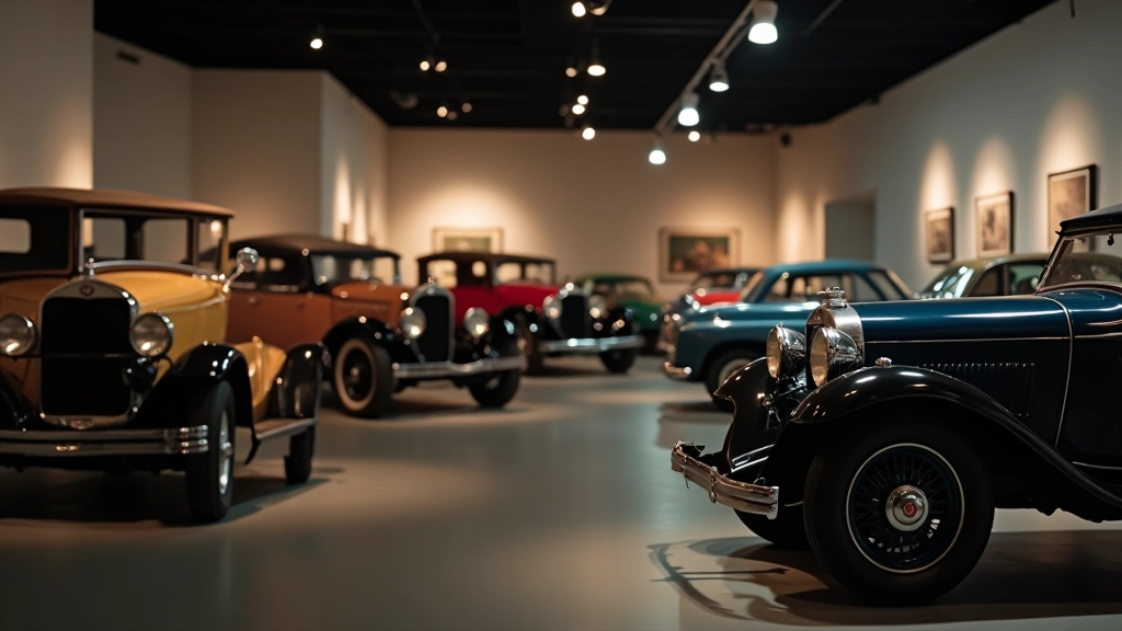 Lietuvos klasinių patrioticpathų muziejus, vidinis vaizdas su keliais automobiliams iš 1920-1930 metų